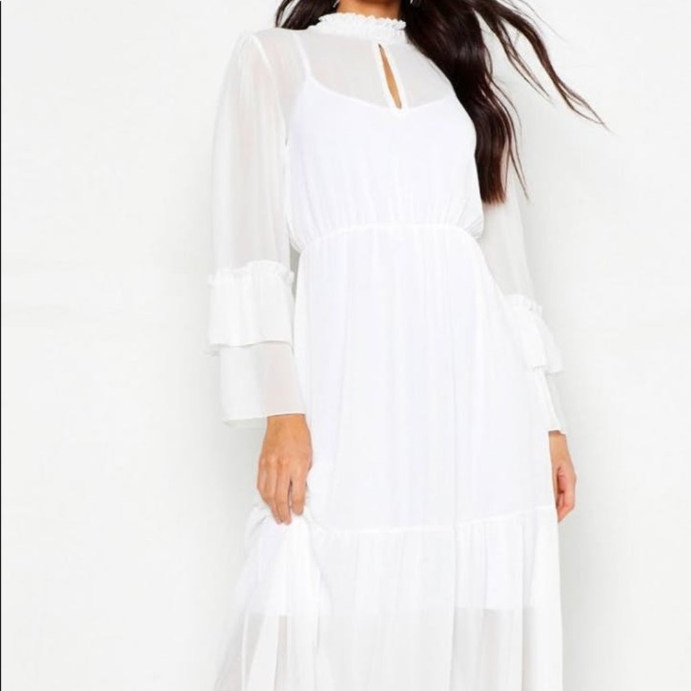 High Neck Frill Sleeve Maxi Dress